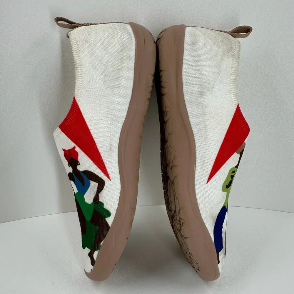 UIN Dance Up Toledo Art Painted Loafers Size 7 Canvas Slip On Flat Sneaker Cream - Picture 9 of 13